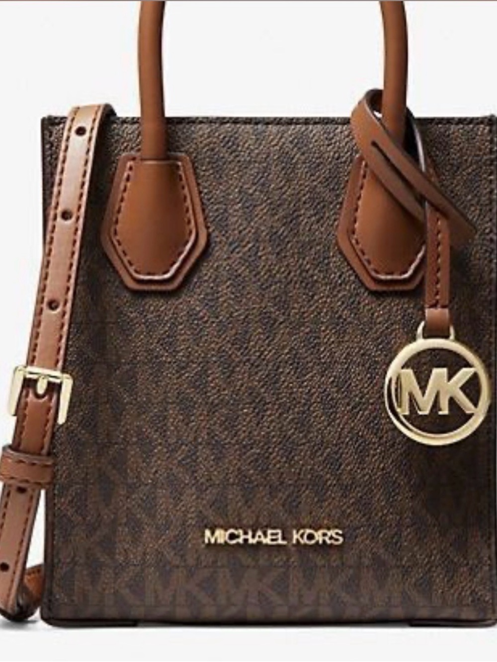 Michael Kors Brown Logo Monogram Mini Messenger Bag